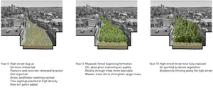 High Street Development

The following images represent the high street development over the next 10 years. 

Green Corridor
The hard standing throughout the high street is quickly converting a field of seeding of wild grasses and wildflowers, in the mix is also a high density of tree saplings. These will then grow to become the high streets Miyawaki forest and the centre point of Dudley’s green corridor.

Vertical Farming
Initially one vertical farm would appear on the high street and as the idea of urban farming becomes more widely accepted more and more buildings will either be converted, extended or built as new farms.

Apartment Conversion
As the population increases and more people are predicted to live in built up towns and cities, apartment blocks will pop up in new environments. As for the high street this will become a desired place to live as there are already most common amenities ready to use. As more blocks are created they themselves will become semi self sustaining. - Matthew Hewitt Green Corridor.png